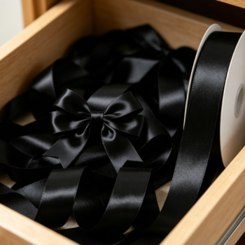 Black matte solid color satin ribbon whole roll for Halloween, Christmas, floral arrangements, handmade hair accessories, wedding decorations, and ribbons