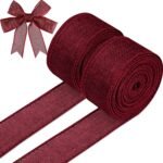 Burgundy Edged Jute Ribbon Double Roll Floral wreath-shaped wedding handmade bow gift box home decoration ribbon