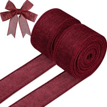 Burgundy Edged Jute Ribbon Double Roll Floral wreath-shaped wedding handmade bow gift box home decoration ribbon